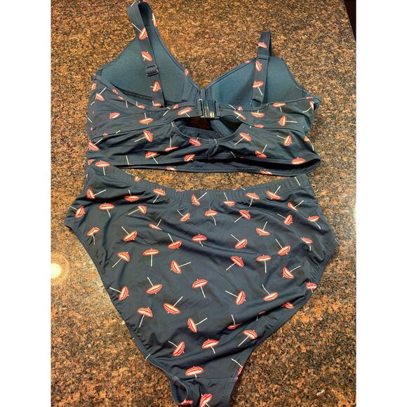 Nip Tuck Tankini Umbrella Print Twisted Front Retro Full Coverage Bikini Size 16 - Picture 2 of 12